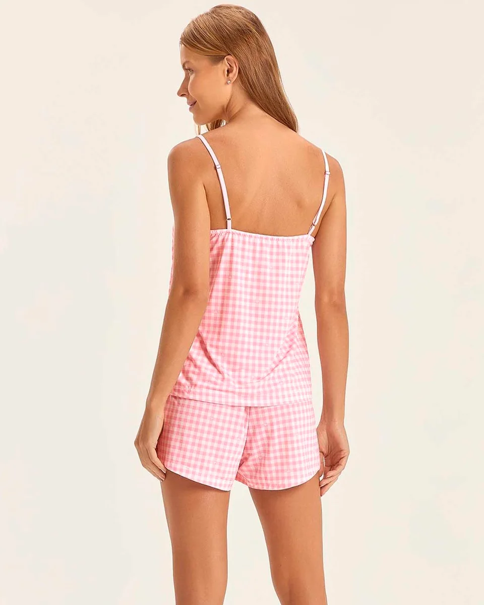 Cor com amor pijama feminino alça c/ shorts 2011417 — ROSA/XADREZ (foto 3)