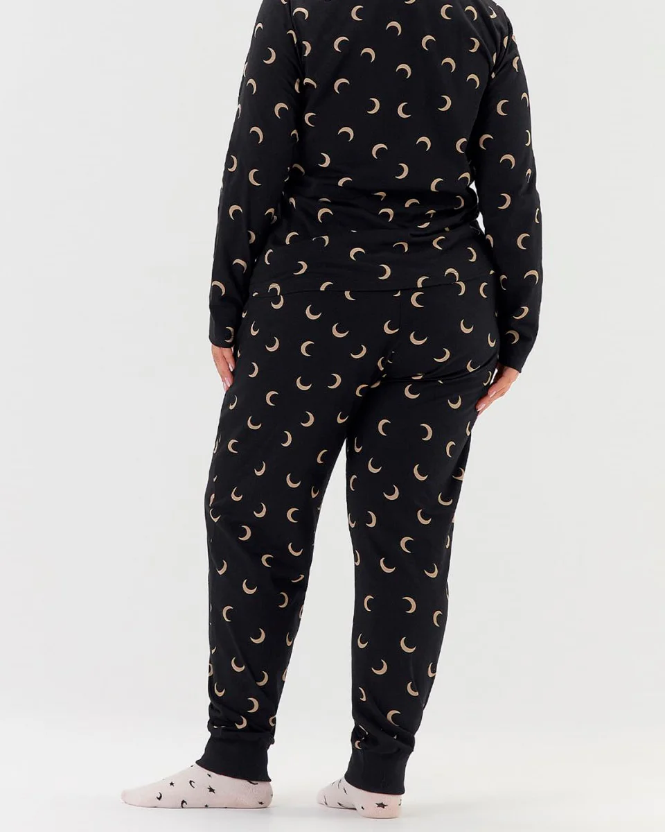 Cor com amor pijama feminino manga longa com calca plus size 2020108 — PRETO (foto 2)