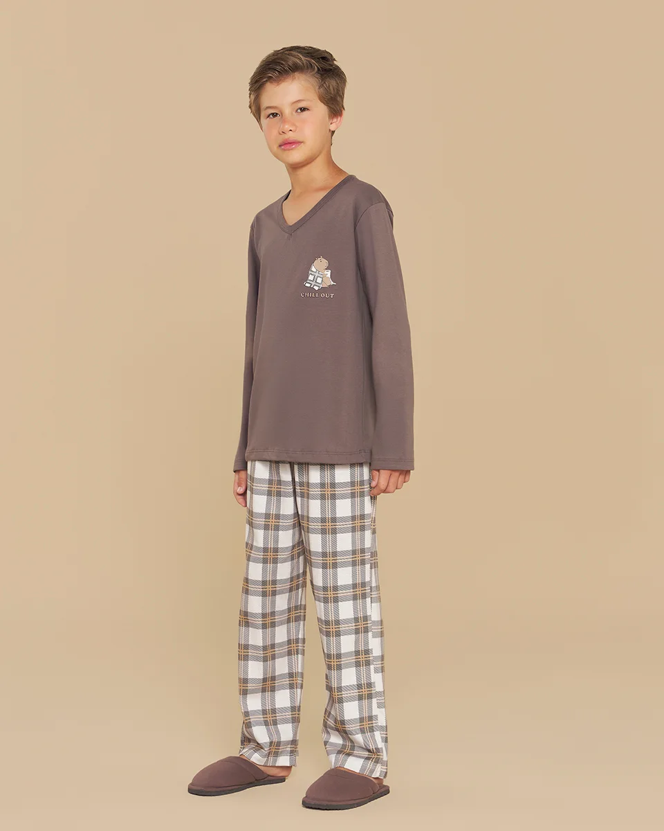Sensare pijama longo masculino juvenil xadrez — AVELA (foto 1)