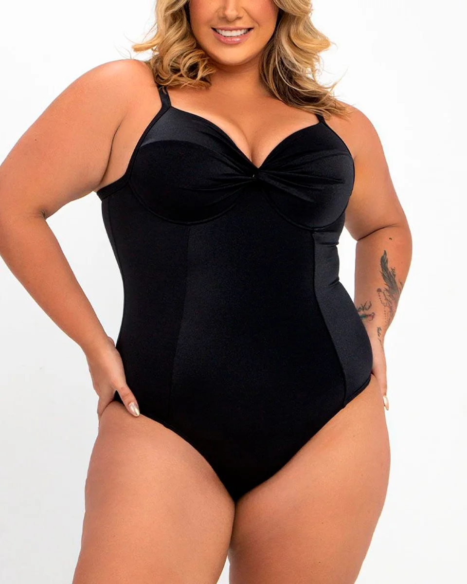 Banho de mar maio plus com bojo e no liso — PRETO (foto 1)
