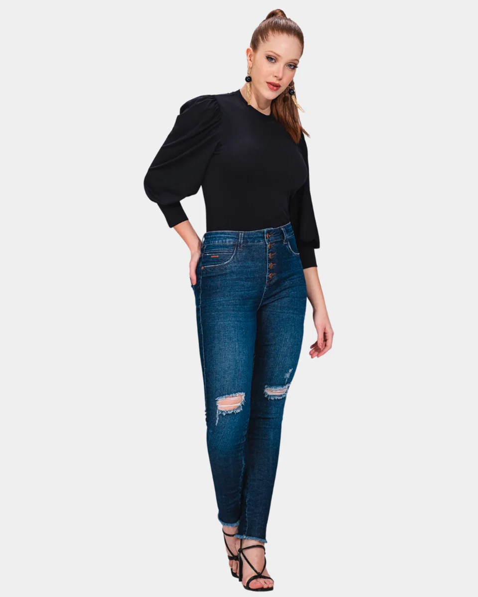 Kacolako calca fem jegging cintura alta lycra k40819 — JEANS (foto 2)