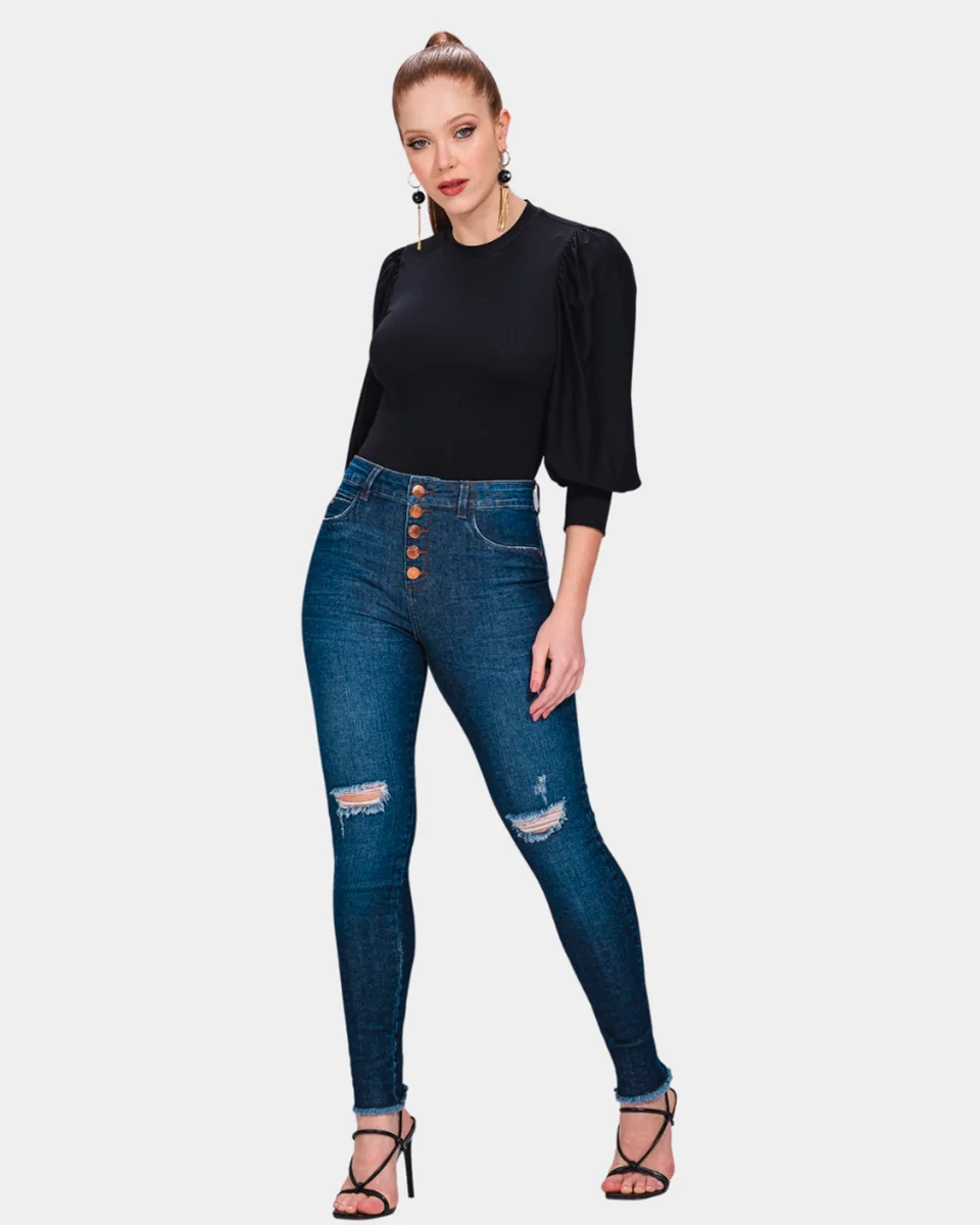 Kacolako calca fem jegging cintura alta lycra k40819 — JEANS (foto 3)