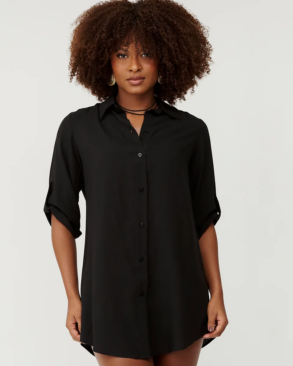 Belles beachwear chemise curta preta reflexo — PRETO (foto 1)