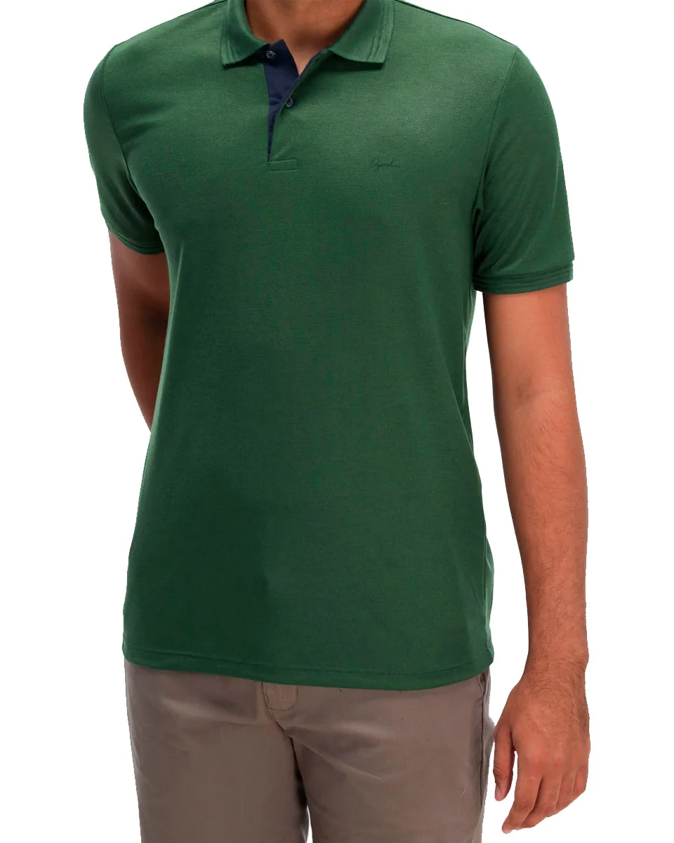 Ogochi camisa polo manga curta slim casual piquet nw — VERDE 0166 (foto 1)