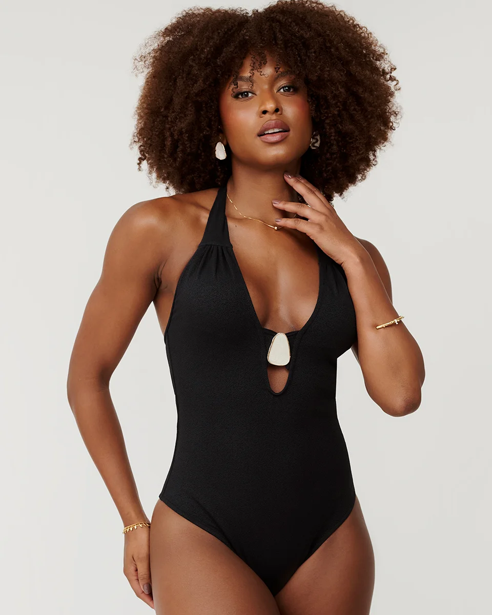 Belles beachwear maio cavado decote v origem — PRETO (foto 1)