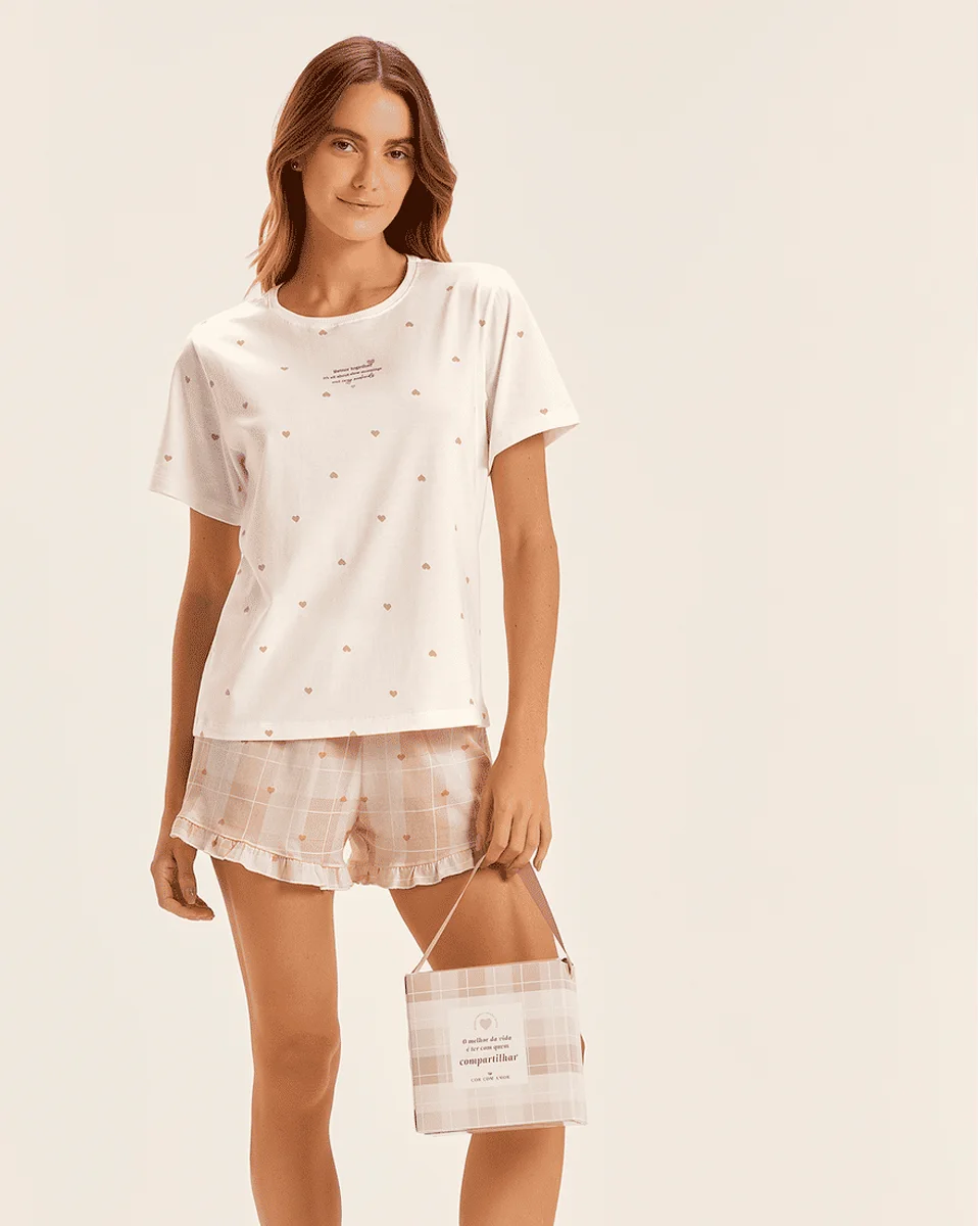 Cor com amor pijama feminino mga cta c/ shorts 2011540 — OFF WHITE (foto 1)