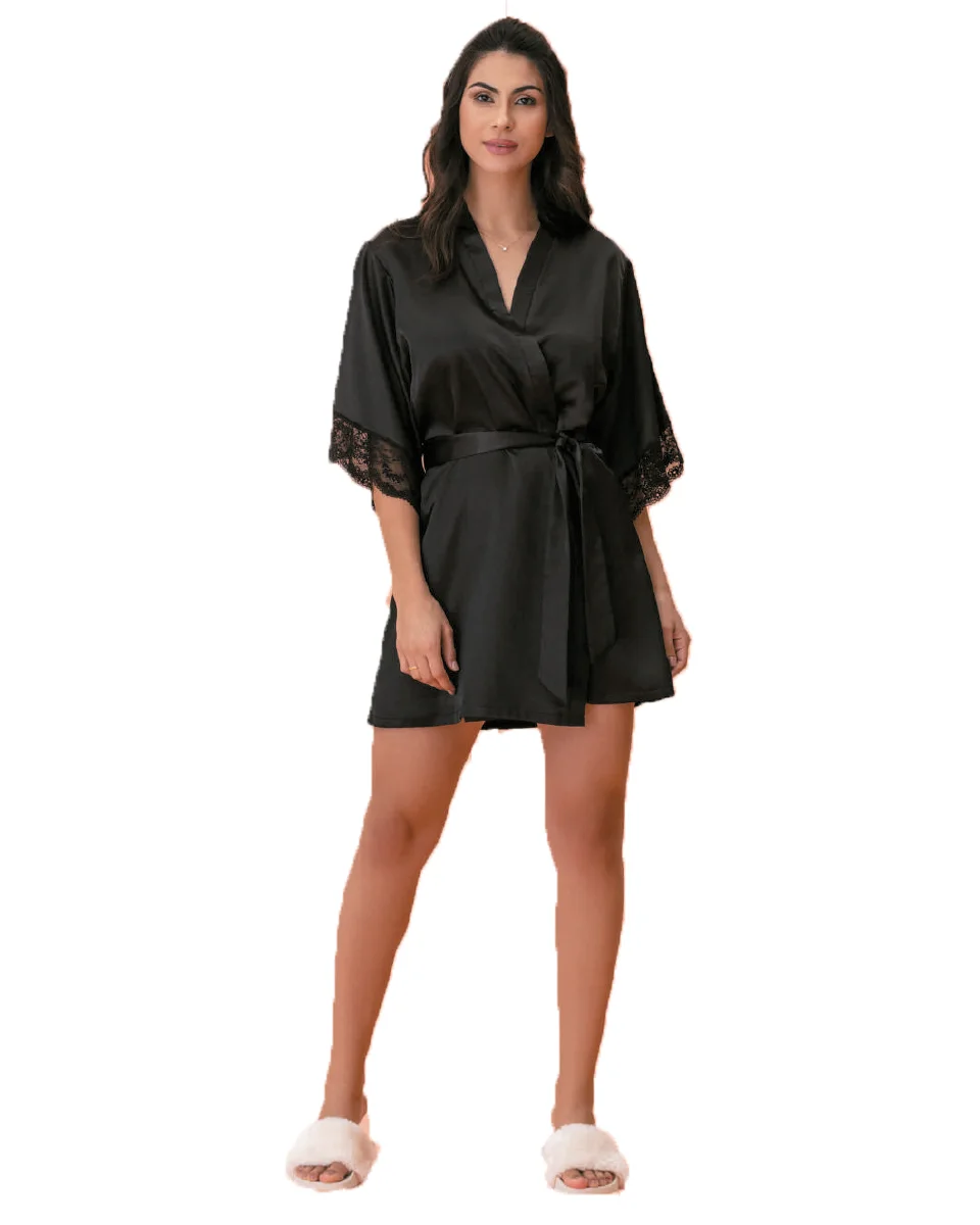 Sanvil robe cetim com renda — PRETO (foto 1)