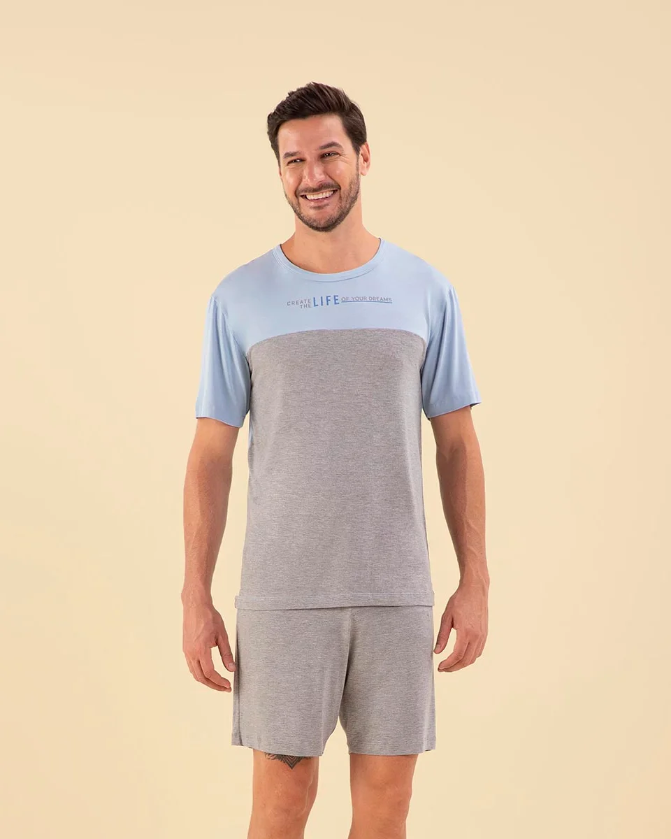 Sensare pijama curto masculino adulto dreams — AZUL CEU/MESCLA (foto 1)