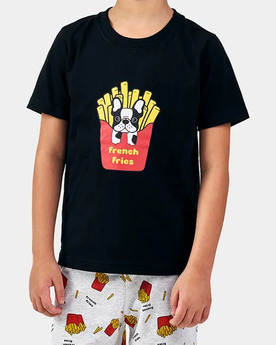 Bela notte pijama masc inf juv manga curta batata frita — PRETO (foto 2)