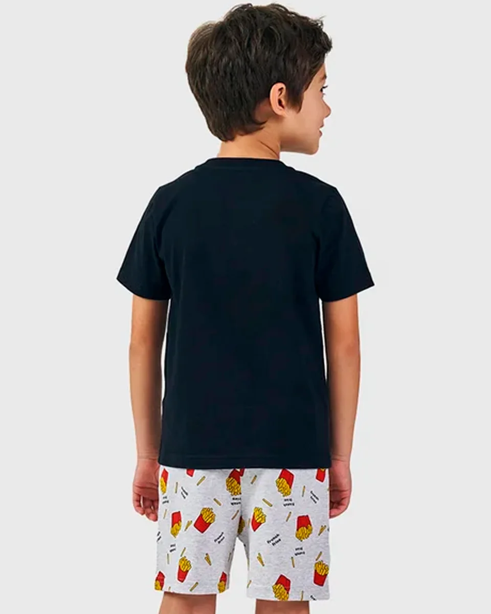 Bela notte pijama masc inf juv manga curta batata frita — PRETO (foto 3)