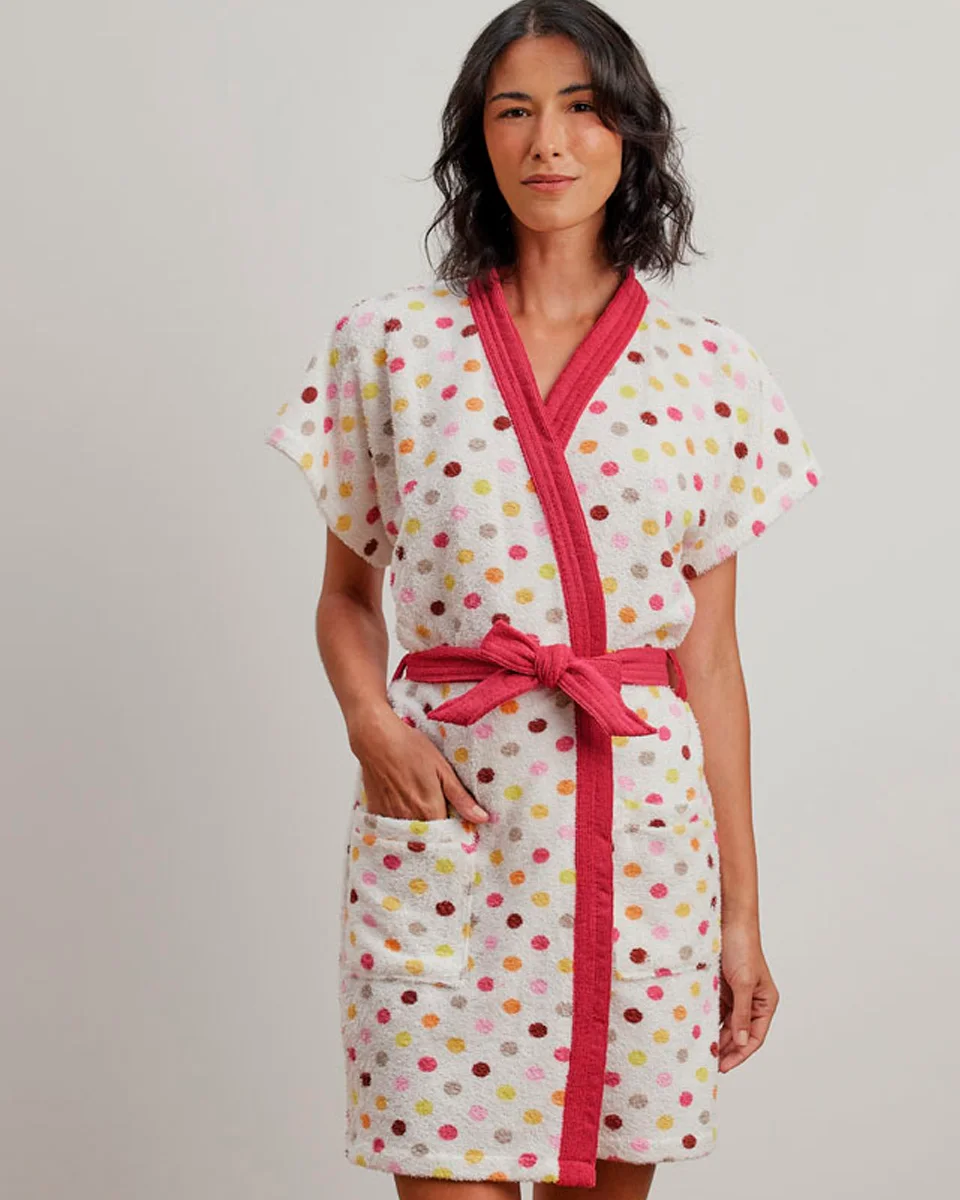 Lepper roupao felpudo adulto curto estampado dots — BRANCO/AZUL (foto 1)