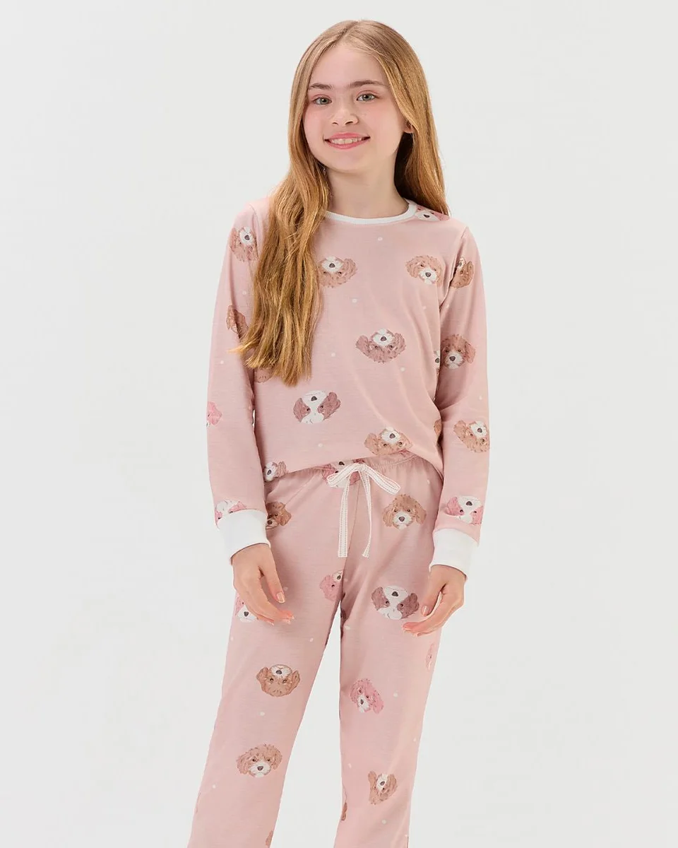 Cor com amor pijama infantil manga longa com calca 2050194 — ROSA (foto 1)