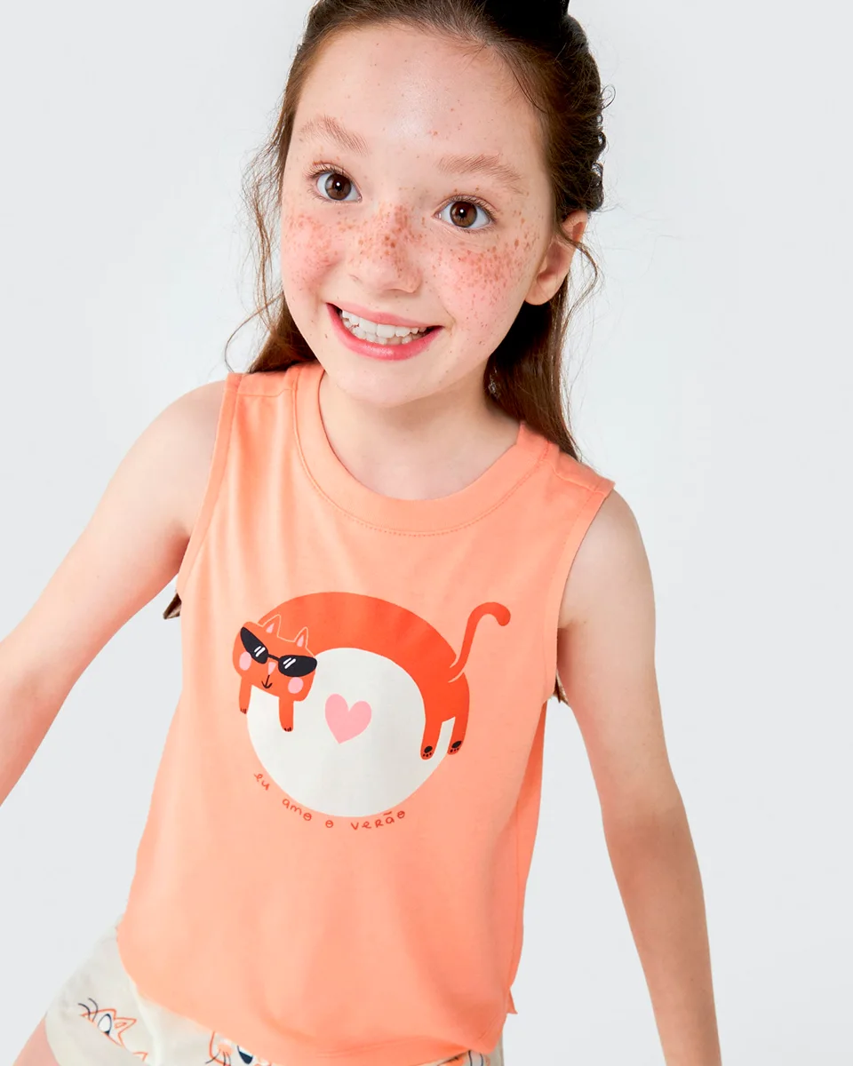 Hering kids pijama sm fem 56th — CORAL/GATINHOS (foto 1)