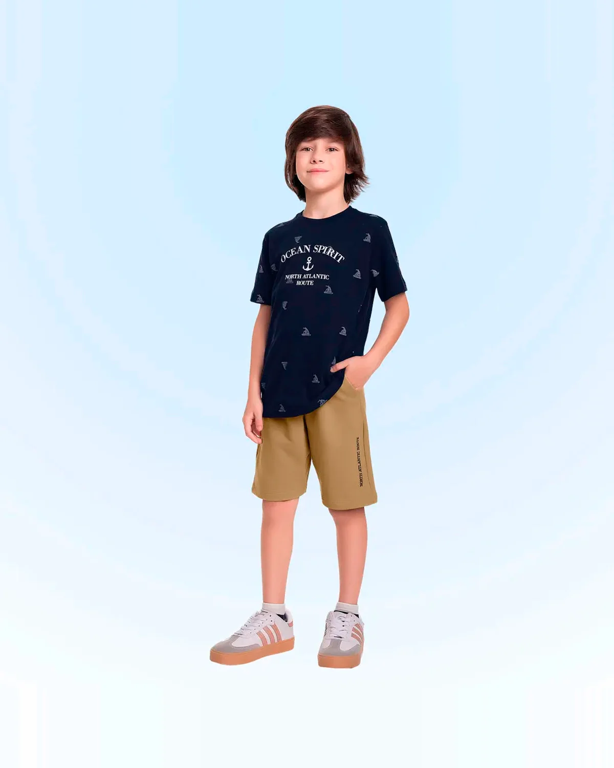 Fakini conjunto camiseta e bermuda em malha masculino 10.24.02465 — MARINHO/CAQUI (foto 1)