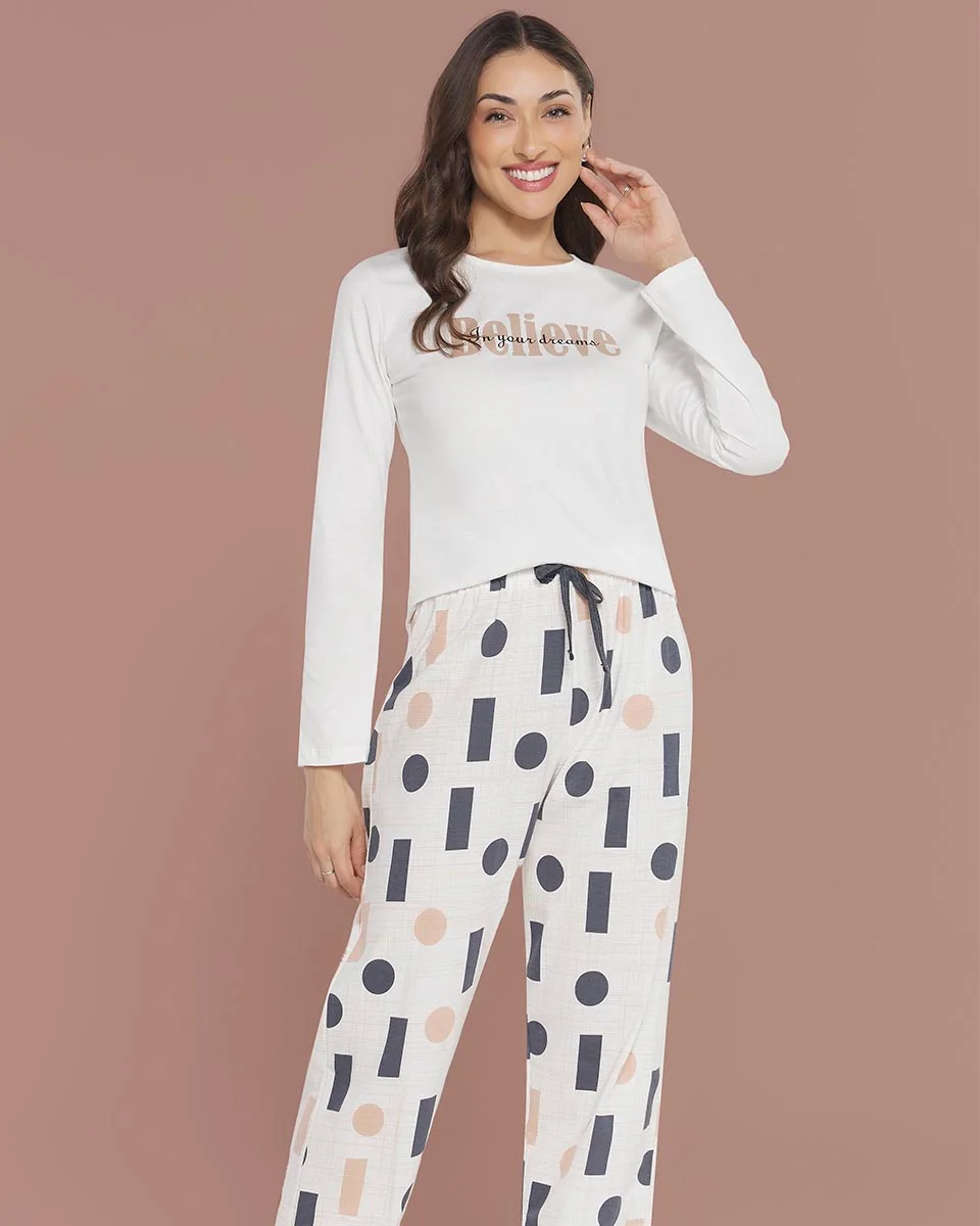 Sensare believe pijama longo fem adulto 140103 — OFF/ESTAMPADO (foto 1)