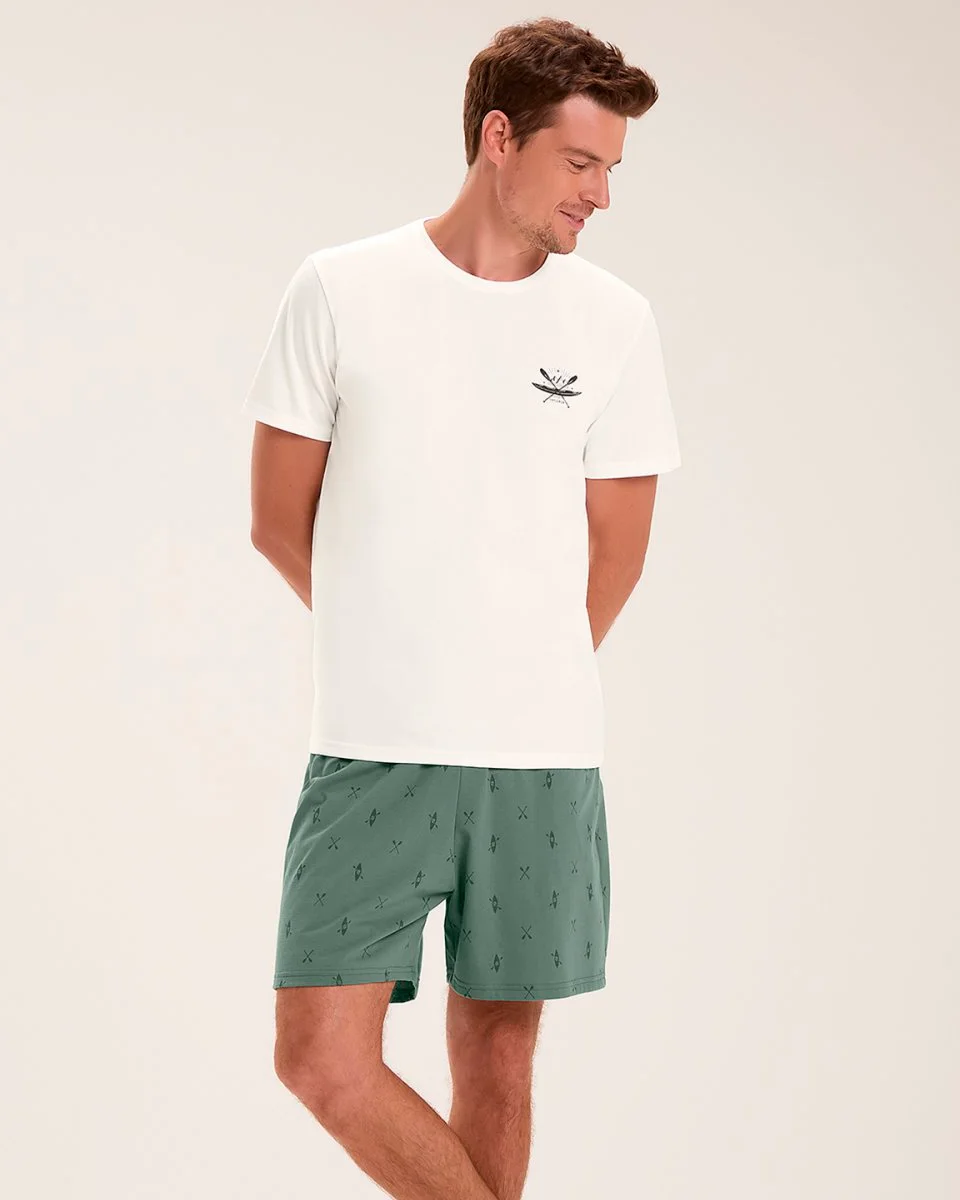 Cor com amor pijama masculino manga curta com bermuda 2030170 — OFF/VERDE (foto 1)
