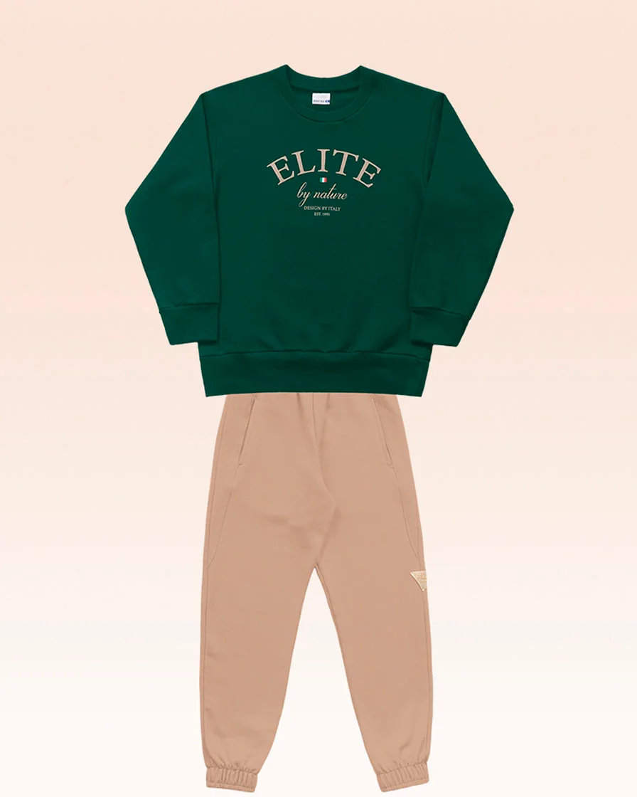 Fakini conjunto blusao e calca em malha 100% algodao masculino 10.26.01525 — VERDE/AVELA (foto 1)