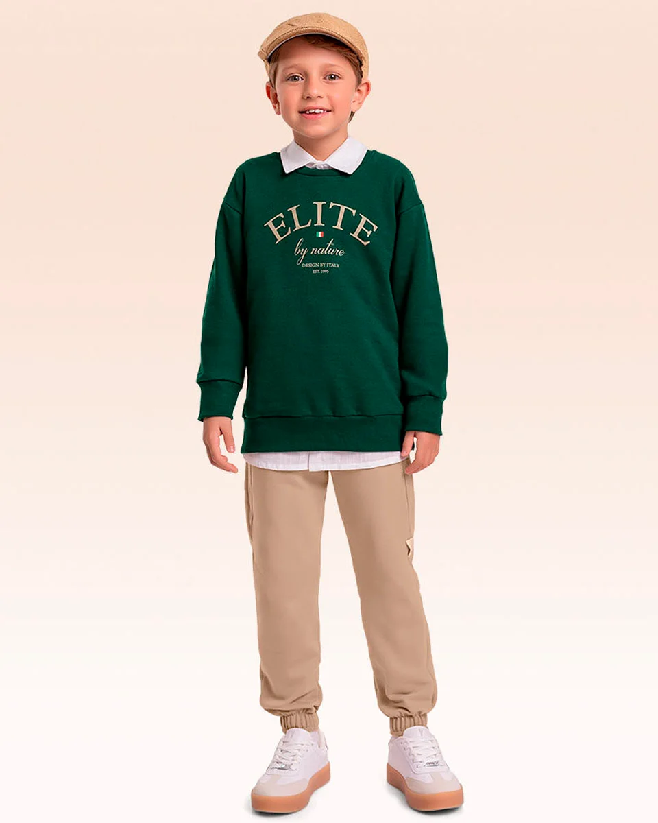 Fakini conjunto blusao e calca em malha 100% algodao masculino 10.26.01525 — VERDE/AVELA (foto 2)