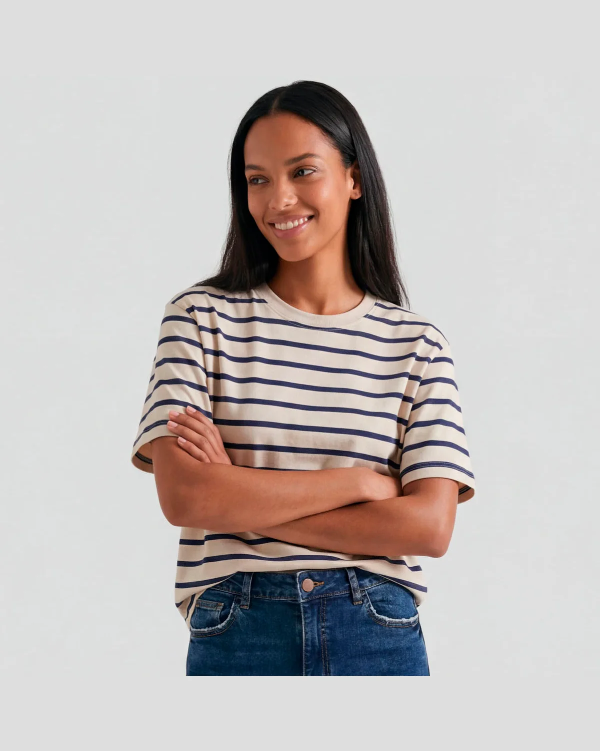 Hering camiseta feminina meia manga 4hc1 — CRU/AZUL MARINHO (foto 1)