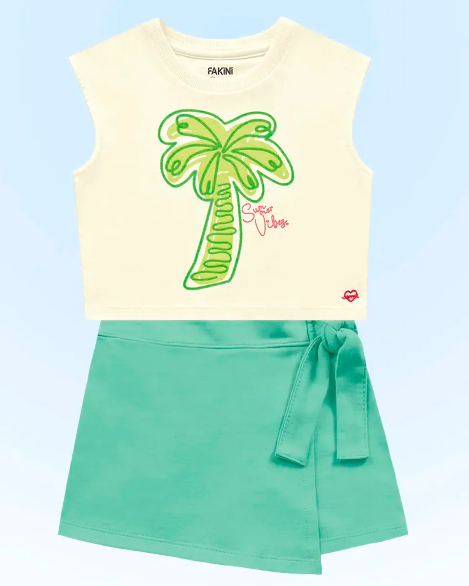 Fakini conjunto blusa e short saia em malha 10.24.02300 — MARFIM/VERDE (foto 3)