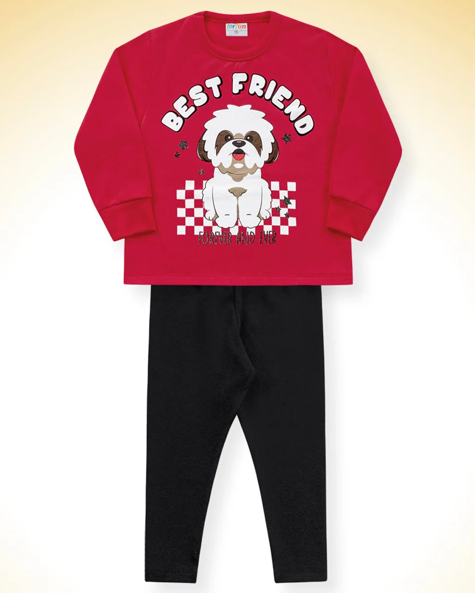 Forfun conjunto casaco em moletom e legging em molecotton feminino 10.23.01303 — VERMELHO/PRETO (foto 5)
