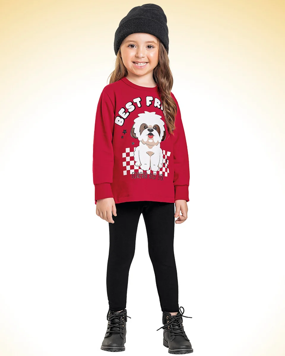Forfun conjunto casaco em moletom e legging em molecotton feminino 10.23.01303 — VERMELHO/PRETO (foto 1)