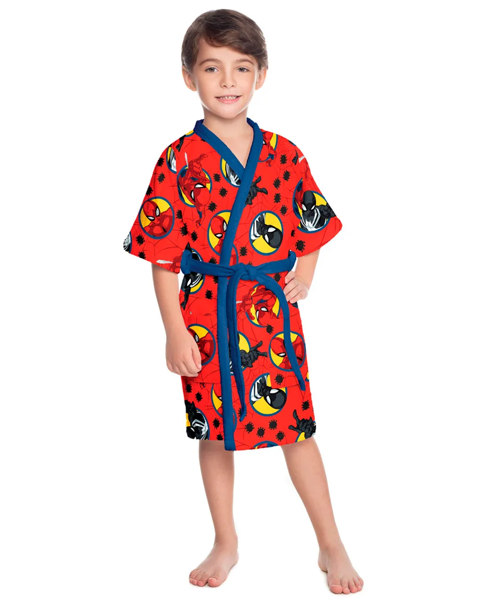 Lepper roupao aveludado infantil quimono estampado spider man — VERMELHO (foto 2)