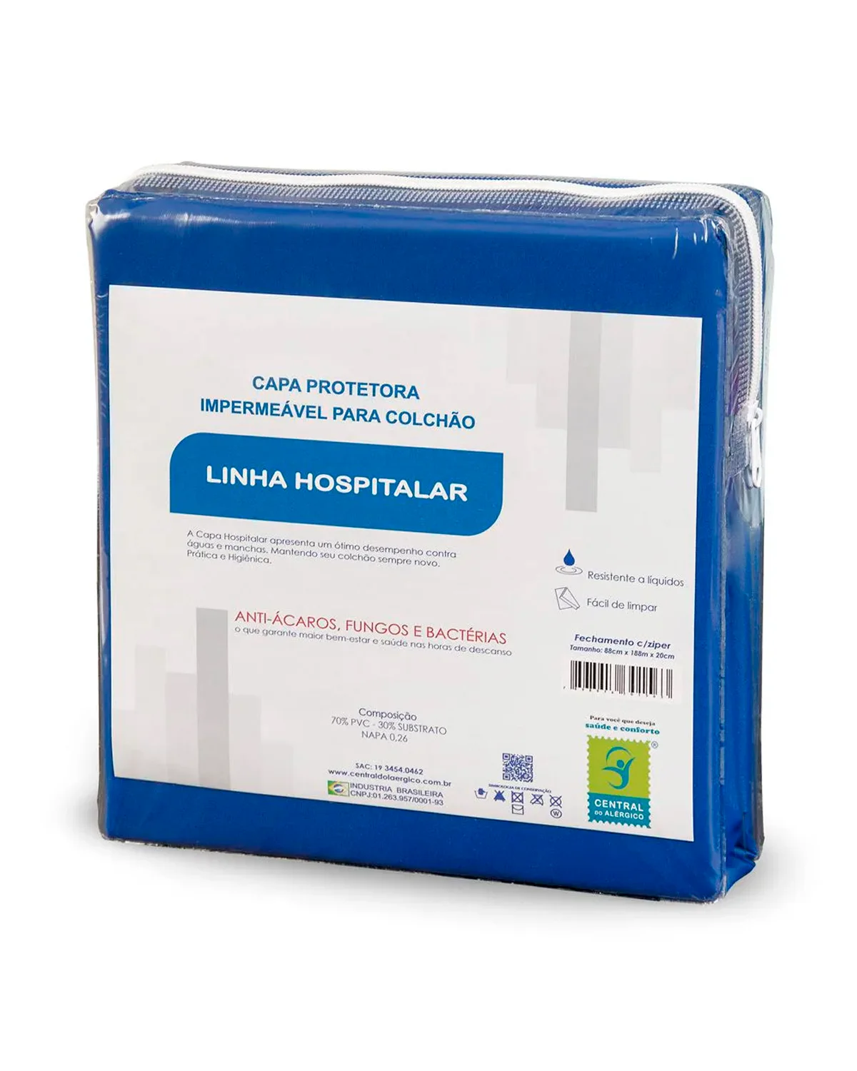 Alergic free capa protetora impermeavel para colchao hospitalar com ziper — AZUL (foto 1)
