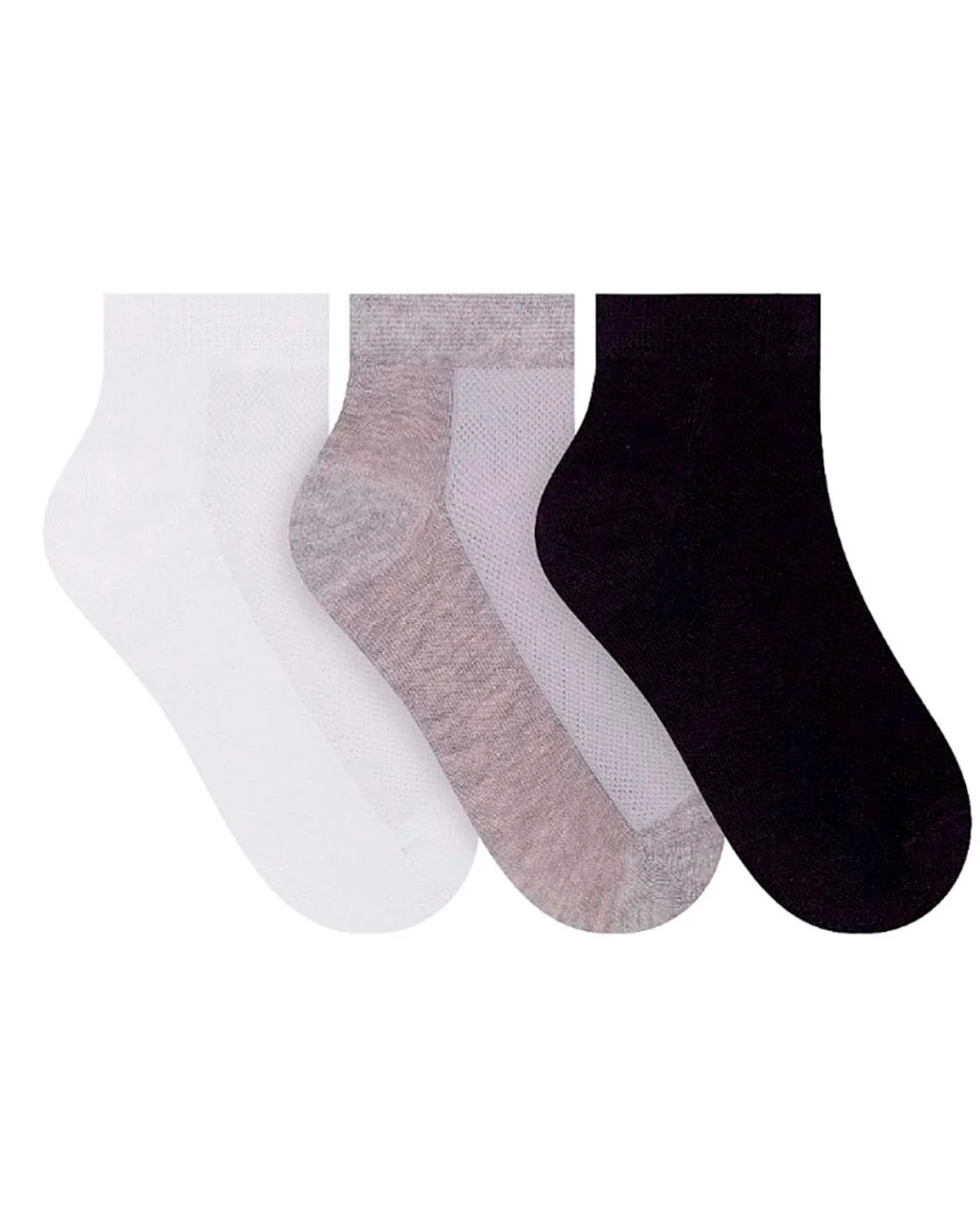 Selene meia esportiva cano curto kit 3 pares 4835.001 — BRANCO/PRETO/CINZA (foto 1)