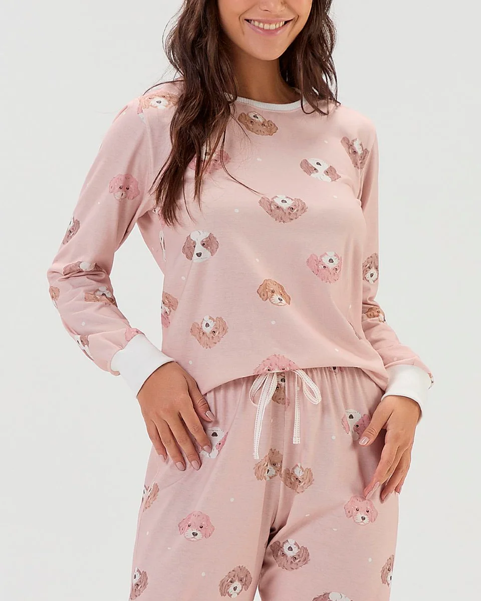 Cor com amor pijama feminino manga longa com calca 2011327 — ROSA (foto 3)