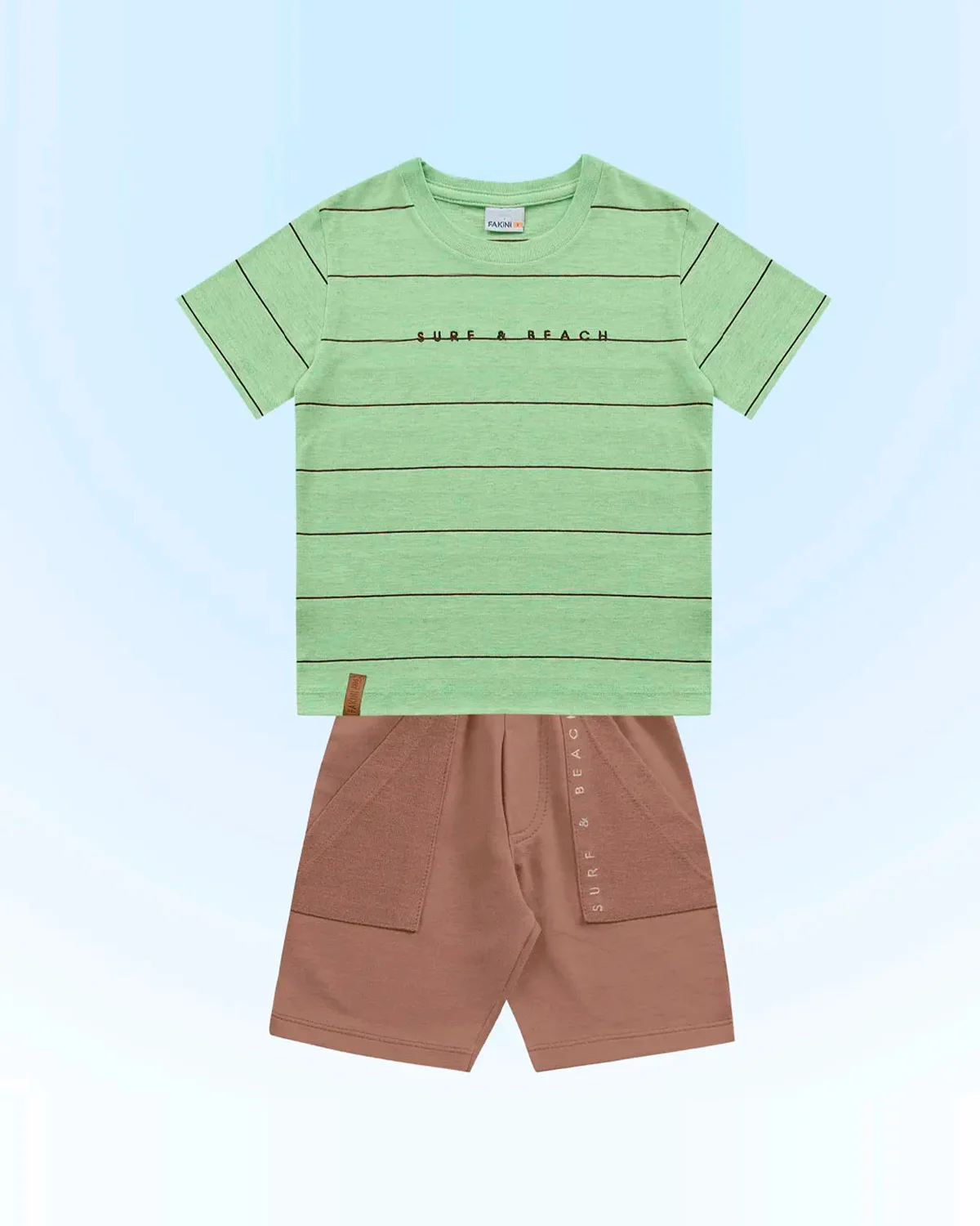Fakini conjunto camiseta e bermuda em malha masculino 10.24.02444 — VERDE/DOCE DE LEITE (foto 3)