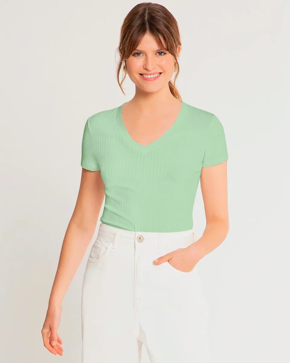 Lunender blusa malha canelado tracy 00390 — VERDE ACACIA (foto 1)