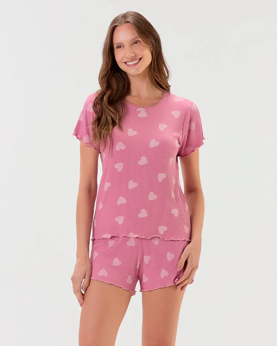 Cor com amor pijama feminino manga curta com shorts 201133 — ROSA (foto 1)