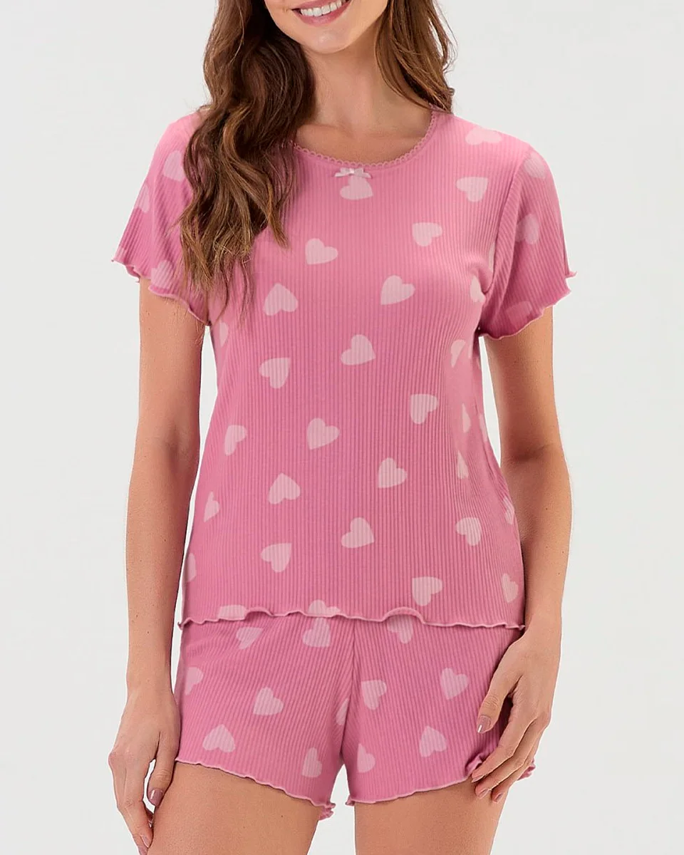 Cor com amor pijama feminino manga curta com shorts 201133 — ROSA (foto 3)