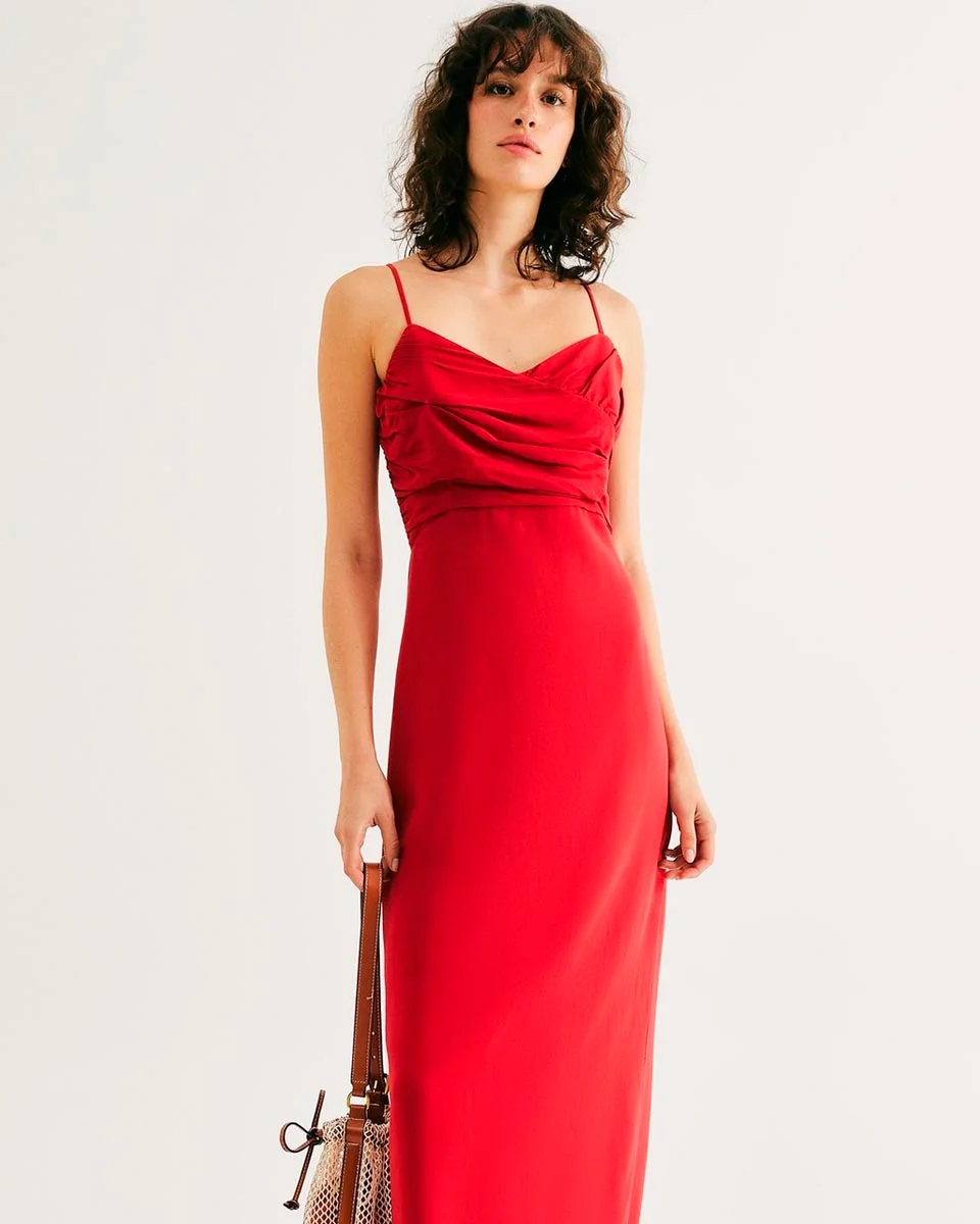Hering vestido longo evase em viscolinho khx0 — VERMELHO (foto 1)