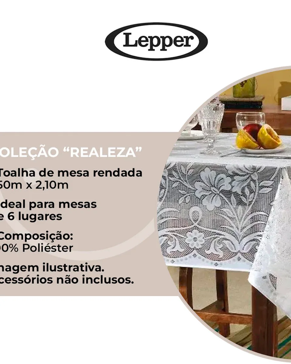 Lepper toalha de renda retangular 6 lugares realeza — BRANCO (foto 2)
