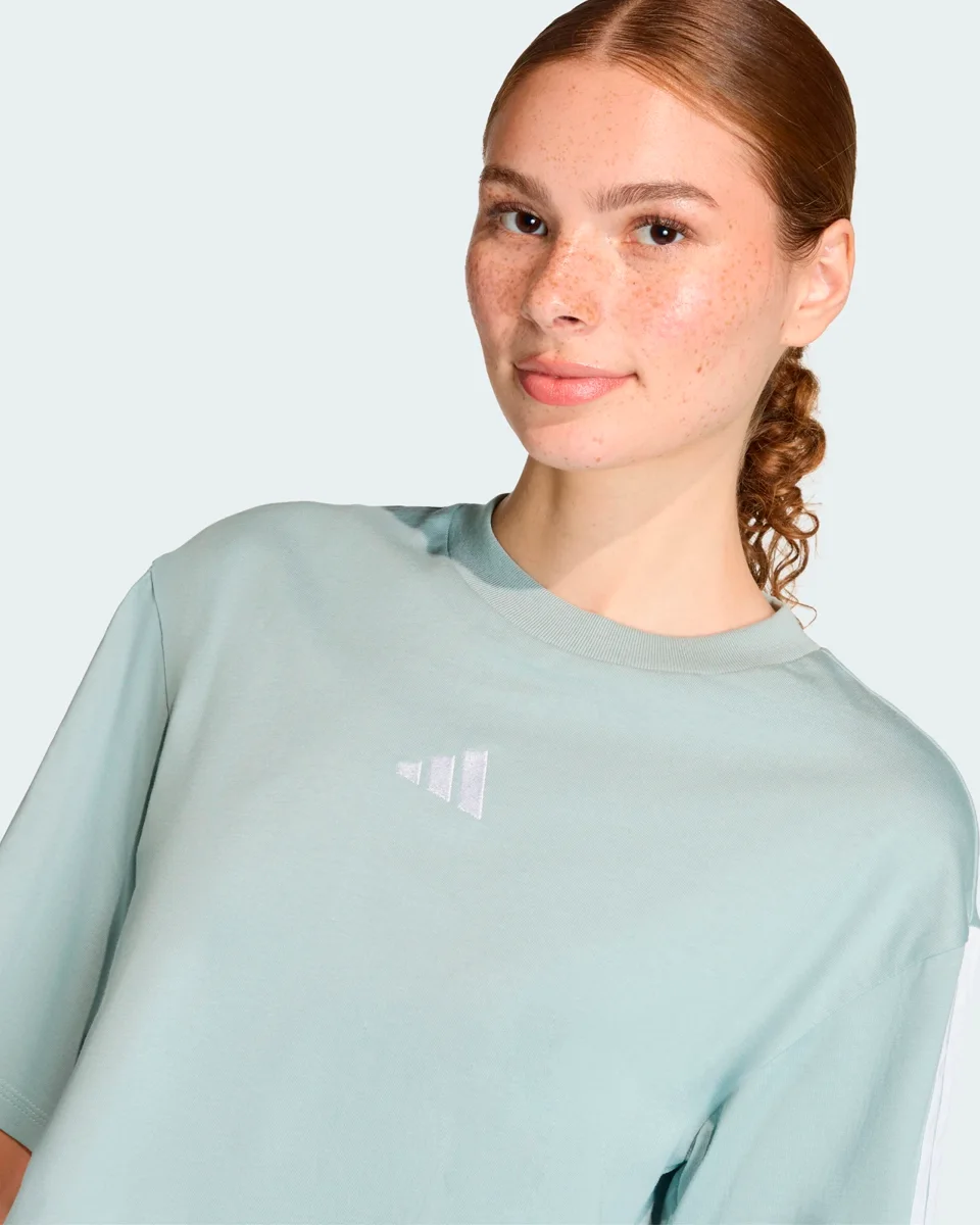 Adidas camiseta essentials solta de algodão três listras kc5223 — WONDER SAGE/WHITE (foto 4)