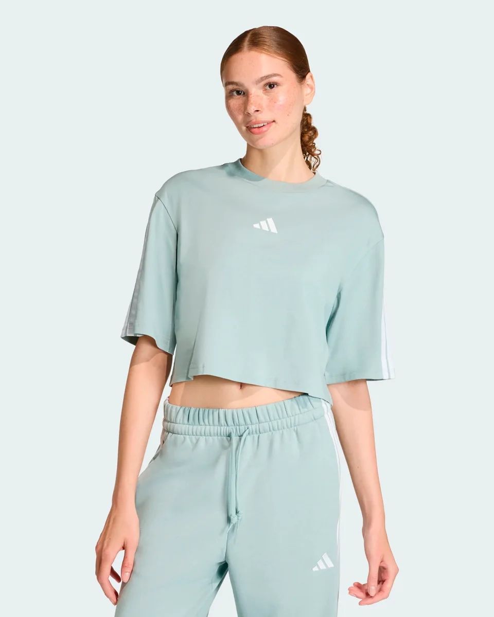 Adidas camiseta essentials solta de algodão três listras kc5223 — WONDER SAGE/WHITE (foto 1)