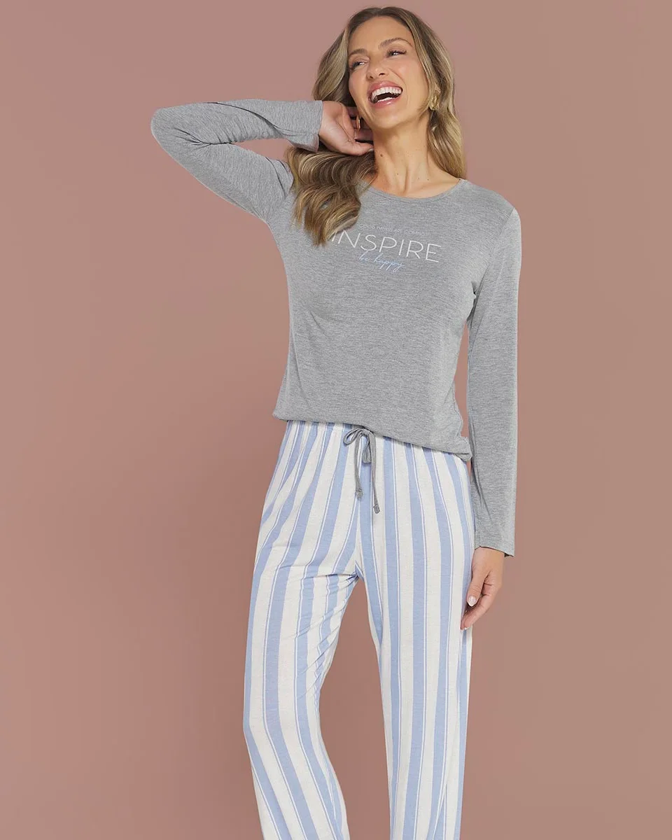 Sensare pijama longo fem adulto 140035 — MESCLA/ESTAMPADO (foto 1)