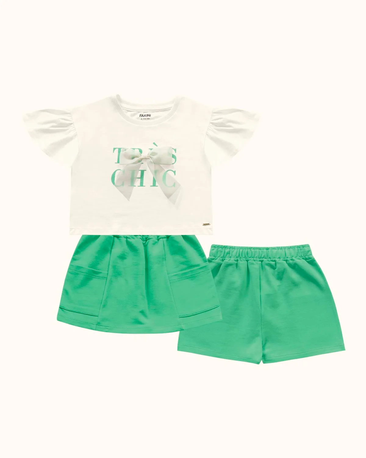 Fakini conjunto blusa e short saia em malha feminino 10.25.03214 — MARFIM/VERDE (foto 1)