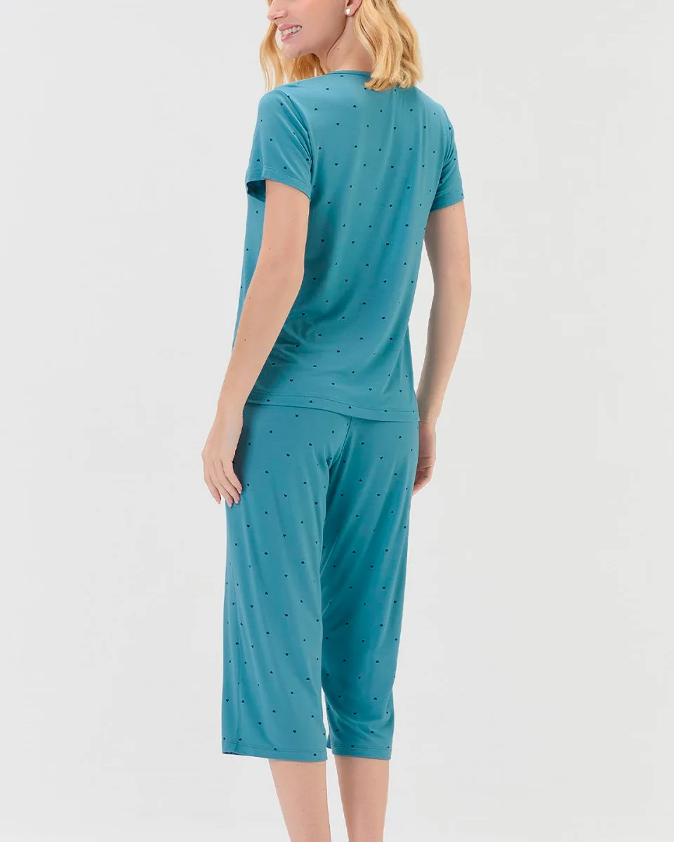Cor com amor pijama feminino manga curta com calça capri 2011145 — AZUL (foto 1)