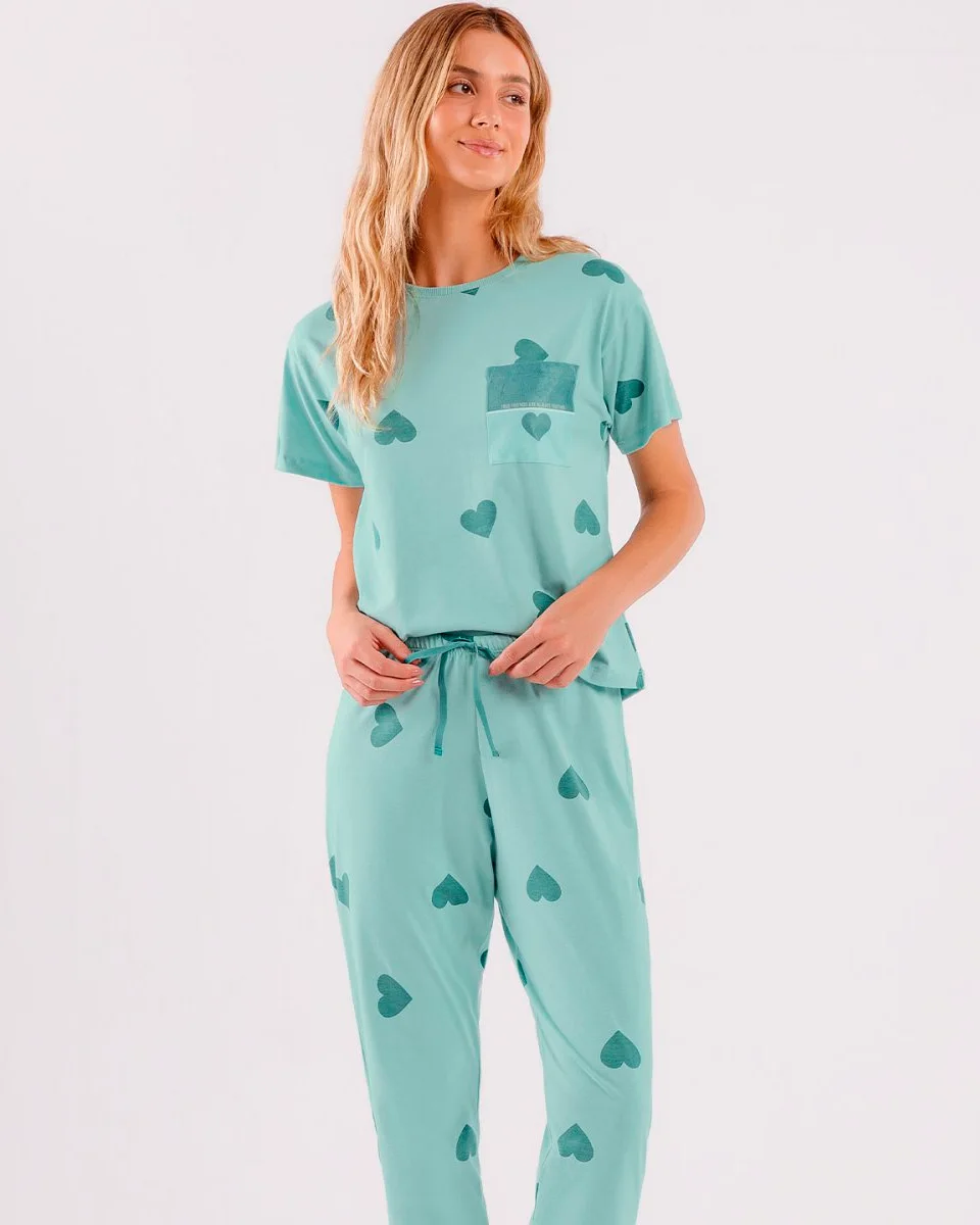 Cor com amor pijama feminino mga cta c/ calça 2010534 — VERDE (foto 1)