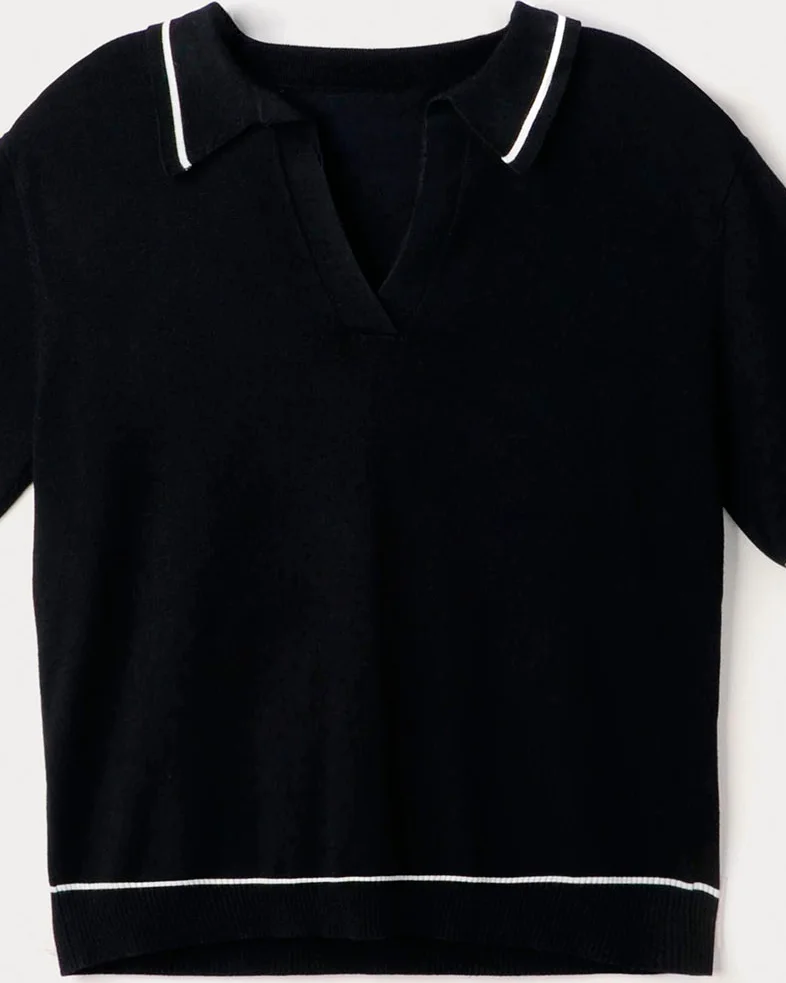 Hering camisa polo feminina curta em trico leve k6ny — PRETO (foto 1)