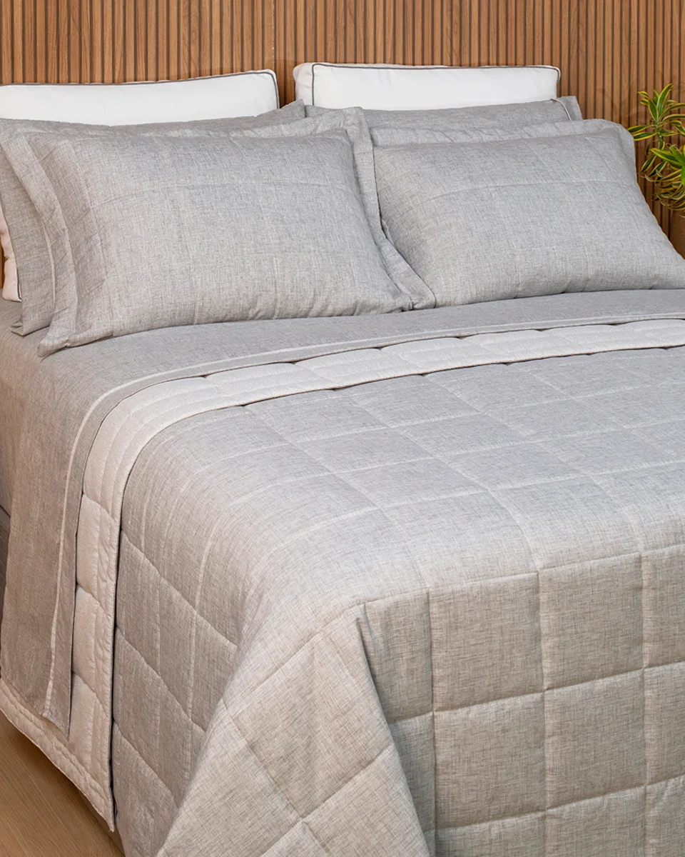 Lavive cobre leito linho dupla face 03 pcs poliester — CINZA URBANO (foto 5)