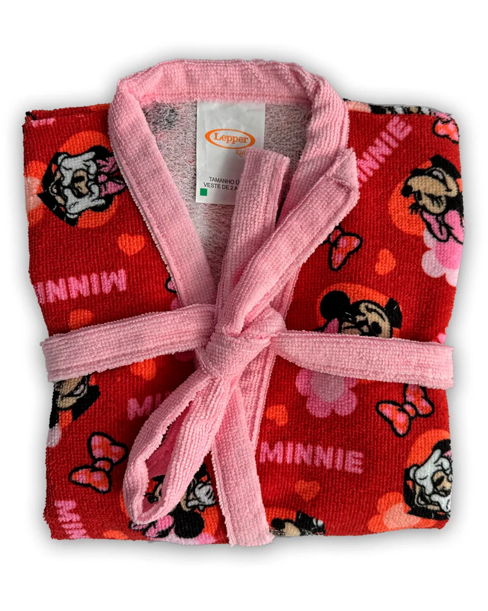 Lepper roupao aveludado infantil quimono estampado minnie mouse — VERMELHO/ROSA (foto 3)