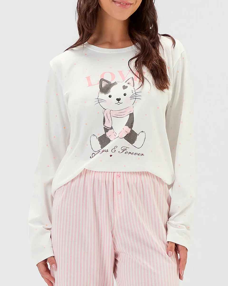 Cor com amor pijama feminino manga longa com calça 2011227 — OFF WHITE (foto 2)