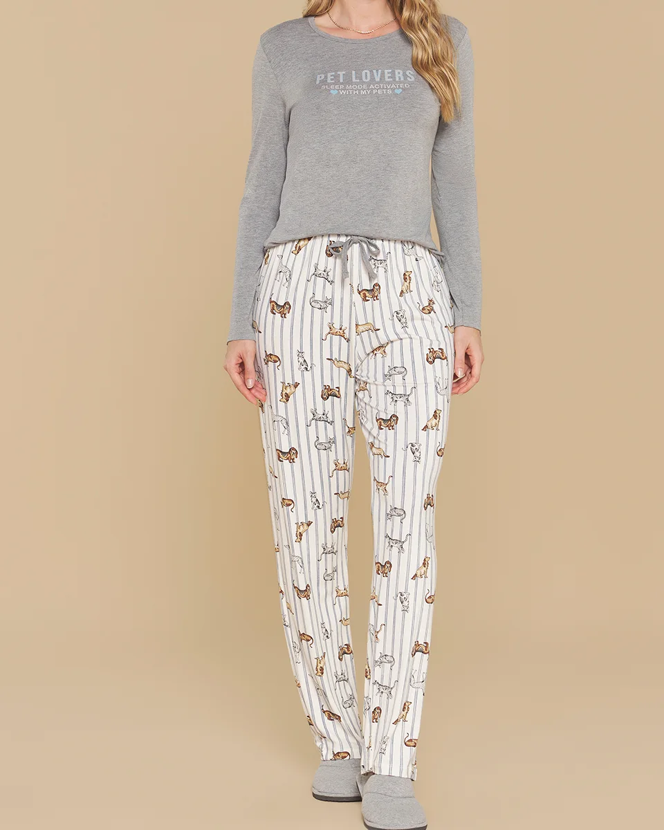 Sensare pijama longo feminino adulto pets — MESCLA (foto 1)