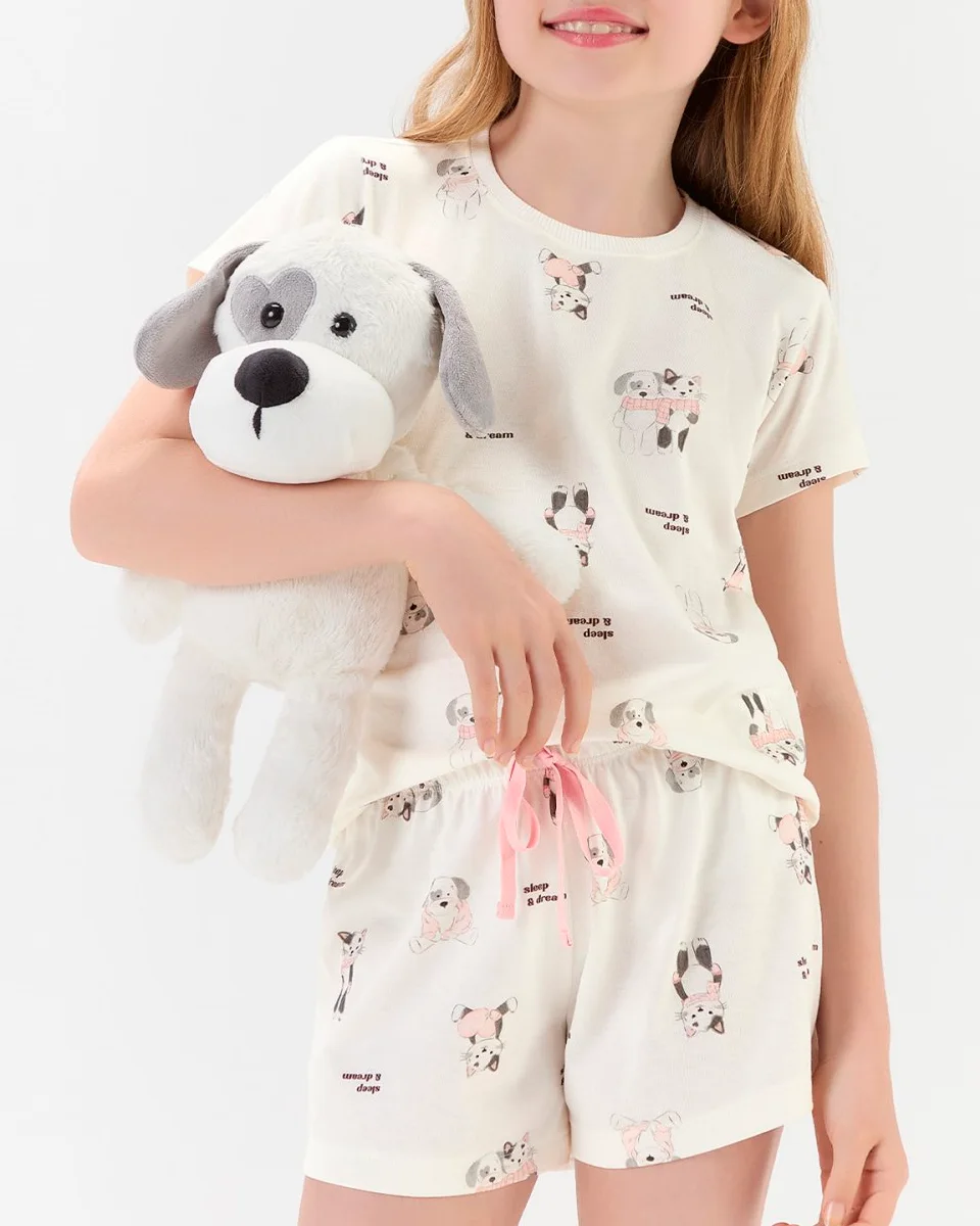 Cor com amor pijama feminino infantil com shorts 2050184 — OFF WHITE (foto 1)