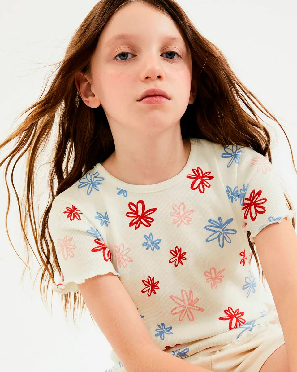 Hering blusa infantil menina manga curta em ribana estampada 5d1m (foto 2)