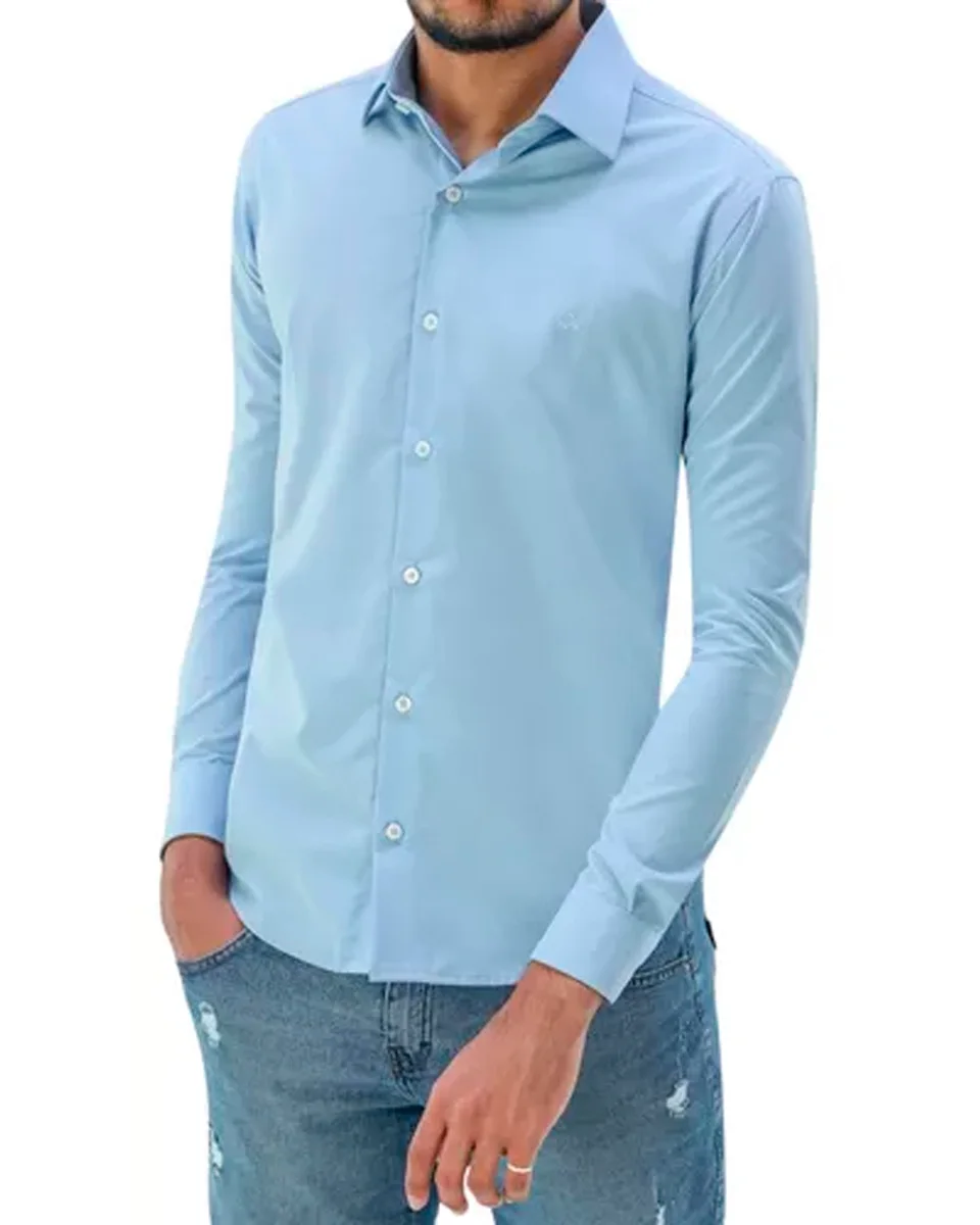 Ogochi camisa ml essencial slim — AZUL CLARO (foto 1)